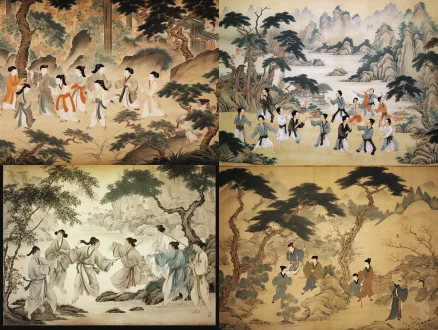"天龙八部武侠场景，白衣剑客施展六脉神剑，凌波微步飘逸，石林白塔背景，妙法莲华绽放，凤尾蕉绿松竹环绕，飞花雀鸟动态，水墨武侠风格，长焦距镜头，低角度拍摄，金色晨光斜射，丝绸质感服饰，冷色调为主，剑气特效，禅意与侠气交融，空灵震撼。"