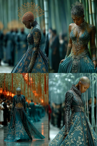 傣族姑娘身穿华丽孔雀裙，银饰闪烁，优雅舞姿，月光穿透凤尾竹林，梦幻朦胧，低角度构图，柔和散景，冷色调为主，长焦镜头，逆光效果，慢门捕捉，裙摆流动，银饰反光，神秘宁静氛围，月光斑驳，竹影婆娑。