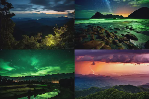 夜里头、色空形散，余声不见回音。 素宣蝉羽，青檀松香，砚台雪涛沁。 这时候、眼面前、虹霞晕染日落。 再等。云水漫青山，烟锁层林。