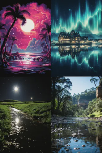 夜里头、色空形散，余声不见回音。 素宣蝉羽，青檀松香，砚台雪涛沁。 这时候、眼面前、虹霞晕染日落。 再等。云水漫青山，烟锁层林。