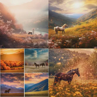 春风已过秋山，冬云暖阳，花开原野，广角镜头，黄金时刻，柔焦效果，温暖色调，自然光，飘逸天马，元旦烟花，华丽乐章，传统文化元素，太平盛世氛围，恩惠万方意境，宇宙微光，星辰点缀，鸿鹄展翅，青少年活力，希望与梦想，翼宽路长象征。