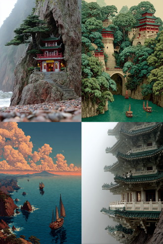 云崖地角，何处是远山？ 鲛人采珠，沉千帆。 古楼晨钟，魁星照，文昌显。 帝王气，龙马腾，踏巨澜。 边陲设重镇，成方言，铜凤栖南浦，写秦汉。