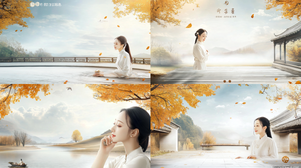 活动主题：四季雅集–秋愈,帮我生成活动画面海报，只要画面不要文字。不要文字。模板参考图片1.