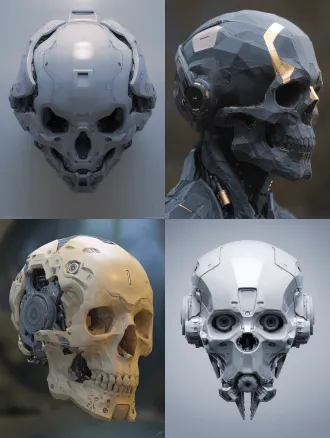 skull robot head, front face, sci-fi, hard surface, design, concept art, tight, future design forms, 32k,