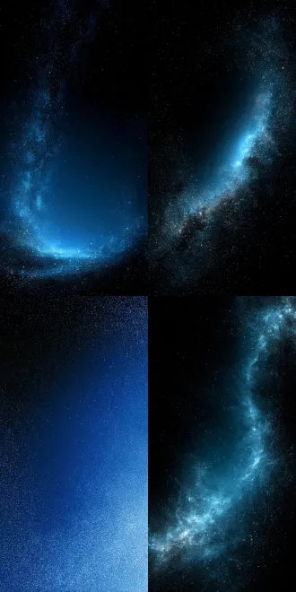 这是一张深邃幽静的蓝色星空背景图。 画面主体由上至下呈现出从纯黑到宝蓝色的平滑渐变。无数细小的发光微粒和星尘环绕在画面的边缘，如同散落的银河碎屑，而中心区域则留有大面积的纯净深蓝。整体视觉效果充满了神秘、梦幻的氛围，非常适合作为手机锁屏或氛围壁纸。