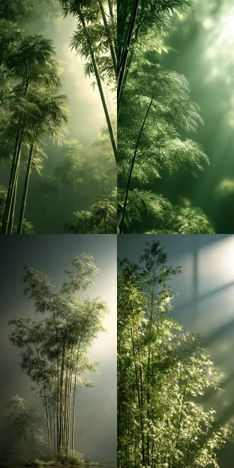 这是一幅兼具写实与艺术风格的植物插画。 画面中央是一丛挺拔舒展的文竹，纤细的茎干与蓬松如羽毛的绿叶交错生长，绿意盎然。它被巧妙地置于一块半透明的磨砂玻璃质感背景中，仿佛是一幅精美的磨砂屏风，透出淡淡的柔光与朦胧感。 整体画面色彩清雅，光影柔和，既有植物生机勃勃的自然感，又散发着一种现代、简约且富有禅意的静谧气息。