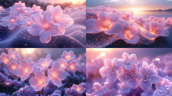 花瓣变成五瓣丁香花造型，线条流畅，结构清晰，层次感强，微距镜头，浅景深，自然光，柔和阴影，淡紫色调，细腻纹理，中心构图，花瓣透明质感，清新氛围，优雅简约，植物特写，高分辨率，光线漫射，静谧美感