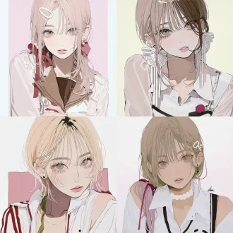 日系薄涂美少女头像插画，淡彩画风