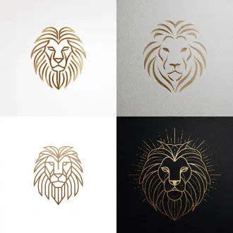 极简线条狮子logo，居中对称构图，纯白背景，高锐度，矢量风格，无多余元素，黑金配色，柔光打光，威严感，扁平化设计。