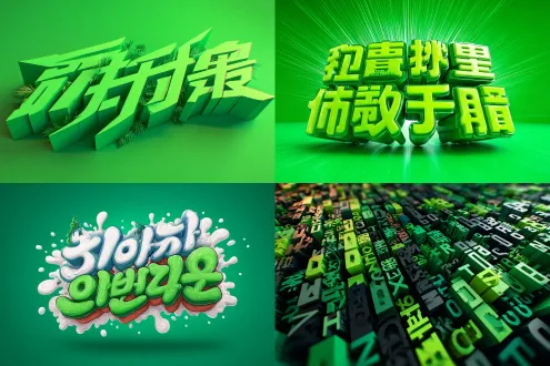 "弘建公装，立体字设计，绿色背景，漫画风格，密室元素，侦探元素，高对比度，粗线条，阴影效果，明亮色调，中心构图，动态视角，简洁有力，悬疑感，无衬线字体，平面设计，视觉冲击。"