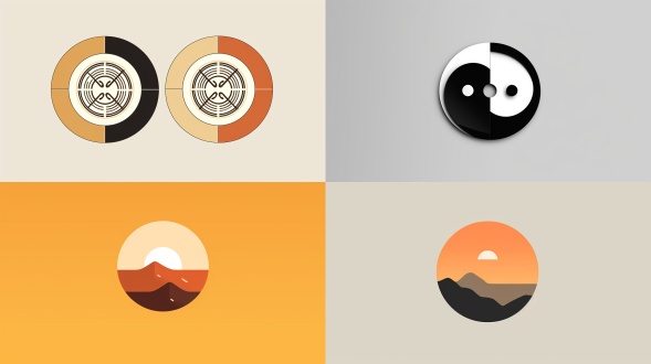 禾田墅logo设计，圆形田字窗口，禾与墅字融入其中，梯田元素简约线条，扁平化风格，几何形状，单色调配色，现代极简，清晰轮廓，负空间利用，和谐对称，自然与建筑融合，优雅字体，中性色彩，精致细节，平衡构图