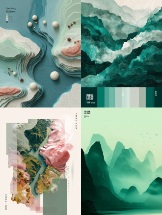 **安全色调** ▫️ 漓江青渐变层：#14-5714→#0fa3b1 ▫️ 荔枝粉晕染：#ff9ebc 透明度30% **动态底纹** ▫️ 抽象喀斯特山形蚀刻 ▫️ 螺蛳粉香料散射线（八角/辣椒简笔） **文字基底** ▫️ 半透明白色立体字：“吨·爽·沁” ▫️ 暗部水波纹投影