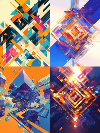 菱形几何拼装画册封面，三色鲜明对比，现代极简风格，立体层次感，网格布局，抽象艺术，对称设计，金属质感，高光泽，冷色调为主，点缀亮色，科技感，未来主义，精准线条，锐利边缘，平面设计，视觉冲击力