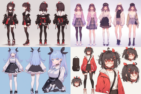 cute anime girls, character sheet, full body, 8k