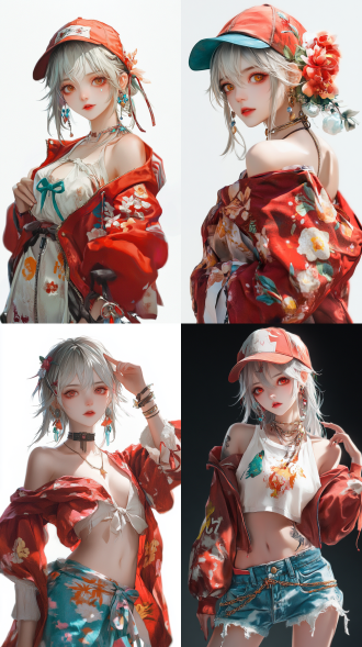 一位穿着潮流服饰的女孩，半身像