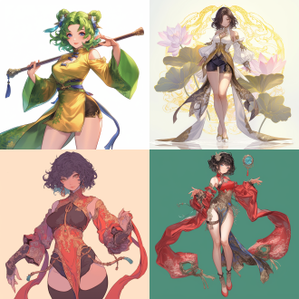 full body xianxia, 2d anime style. thighs!!!! gorgeous, beautiful oriental woman, ((healthy and perfect fingers)). by tetsugoro yorozu, inspired by fenghua zhong. curly and short top hair,