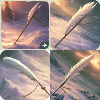 一支插着白羽的长矛斜立在风雪里，矛尾挂着一张短弓