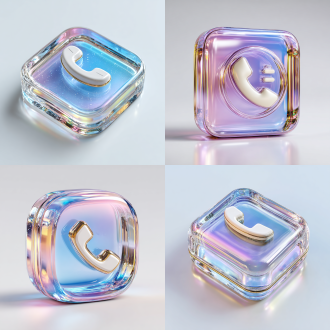 现代电话图标，玻璃拟态风格，半透明磨砂圆角正方形容器，细微噪点纹理，极简白色电话听筒符号，青-品虹彩高光，柔和氛围光，体积阴影，纯白背景，4k超精细渲染，ui/ux设计，dribbble风格，等轴视角，漫反射，通透材质，双色调渐变，科技感，优雅现代