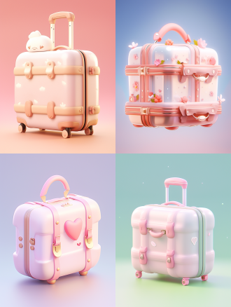 generate a simple and cute 3d rendering, featuring a suitcase centered in the frame. the background should be a light beige solid color, creating a clean and soft atmosphere. the overall image should be concise and bright, with a cartoon-like texture.