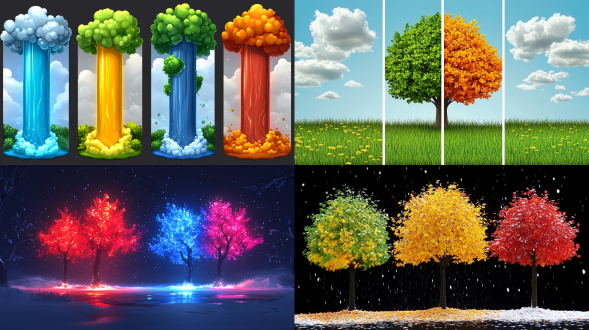 设计四个季节的游戏活动背景图