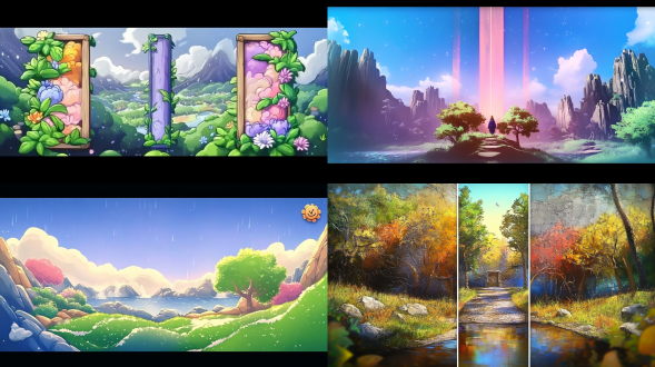 设计四个季节的游戏活动背景图 森林