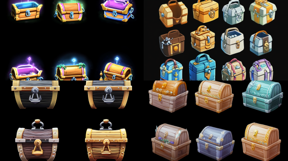 设计几种宝箱图标，要有开启关闭状态