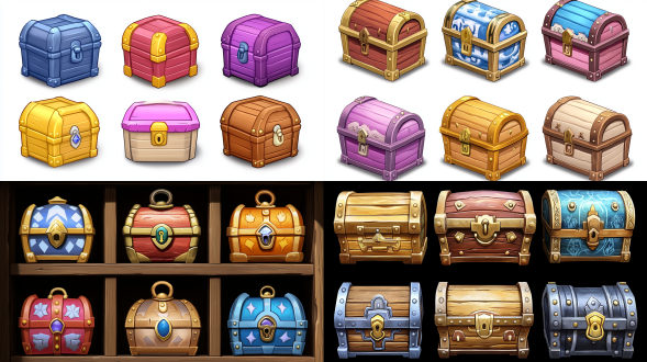 设计几种宝箱图标，要有开启关闭状态