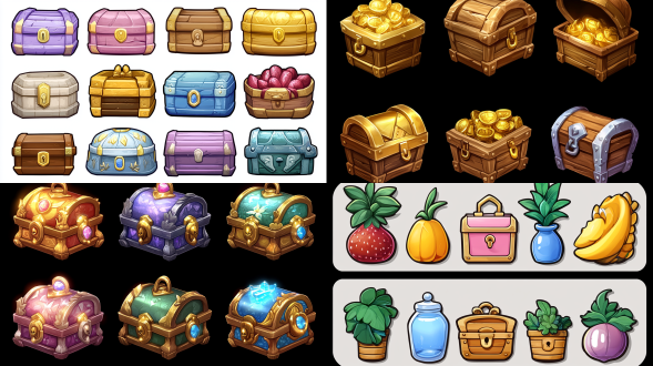 设计几种宝箱图标，要有开启关闭状态，q版