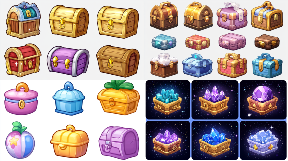 设计几种宝箱图标，要有开启关闭状态，q版