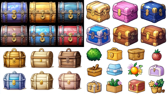 设计几种宝箱图标，要有开启关闭状态，q版