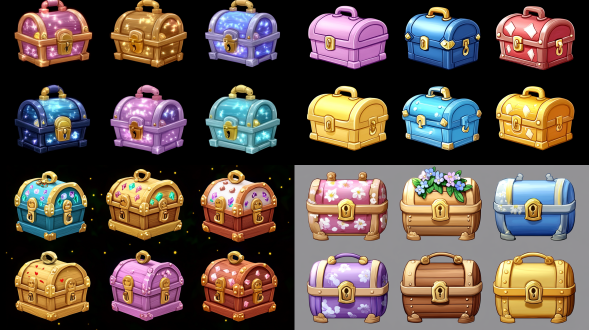 设计几种宝箱图标，要有开启关闭状态，q版