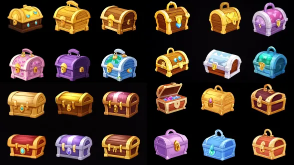 设计几种宝箱图标，要有开启关闭状态，q版