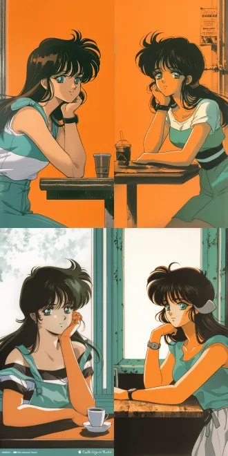 女孩坐在咖啡馆的小桌旁 面对我微笑