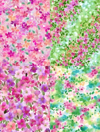 主体清晰、背景朦胧虚化、柔和光斑水痕、春夏清爽、适合女装印花，无缝四方连续。