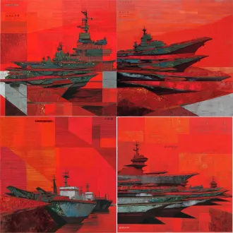 红色主题作品，角色是“红船"系列创作，形式感强，，色彩红丰富，独特的各种构图，参考国内外视觉传达经典作品，平面构成色彩构成的经典形式构图，组合。红色彩浓郁，