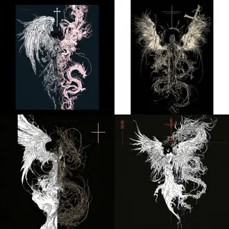 天使，线稿设计，国潮，平面设计，龙