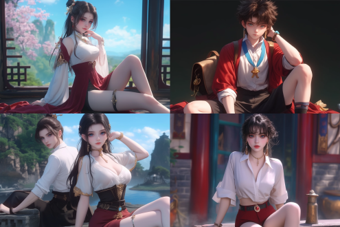 参考此风格做现代装，气质一致，长焦，坐姿