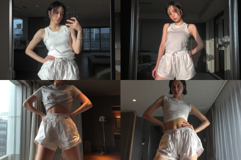 浅色短裤，白皙皮肤，酒店室内，全身像。,自然照明,