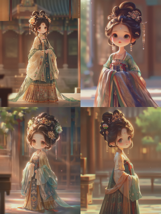 中国古代五岁小女孩，圆润可爱小圆脸，绝美容颜，淡雅精致妆容，宋代层层叠叠纱裙，精致传统发饰，东方雅致美学，柔和自然光，室内庭院，全身肖像，高清细节，8k画质，柔焦背景，浅景深，暖色调，温婉宁静，