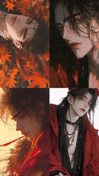 ancient chinese handsome man, upper-body portrait, from waist up, centered composition, subject occupies about 60–70% of frame height, balanced negative space around head and shoulders, black long hair in a high ponytail, golden headwear, beautiful eyes, delicate facial features, red hanfu, fair skin, gorgeous background softly blurred, front-facing, masterwork, anime style, korean comic style, male, fluffy hair, detailed, affectionate eyes, soft and delicate brushstrokes, ultra-high definition, top quality, beautiful face, salt-style handsome guy, youthful look, high detail, high resolution, vertical portrait composition, clean headroom above ponytail, shoulders fully visible, balanced top and bottom spacing