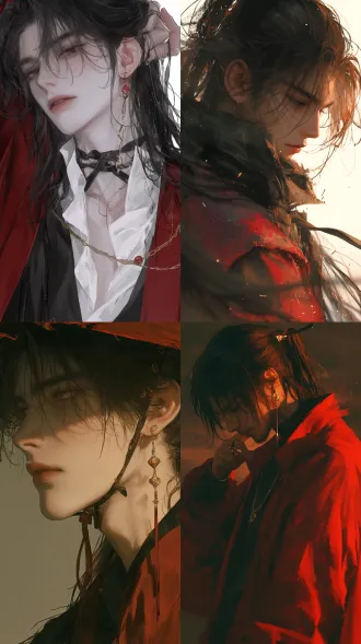 ancient chinese handsome man, upper-body portrait, from waist up, centered composition, subject occupies about 60–70% of frame height, balanced negative space around head and shoulders, black long hair in a high ponytail, golden headwear, beautiful eyes, delicate facial features, red hanfu, fair skin, gorgeous background softly blurred, front-facing, masterwork, anime style, korean comic style, male, fluffy hair, detailed, affectionate eyes, soft and delicate brushstrokes, ultra-high definition, top quality, beautiful face, salt-style handsome guy, youthful look, high detail, high resolution, vertical portrait composition, clean headroom above ponytail, shoulders fully visible, balanced top and bottom spacing