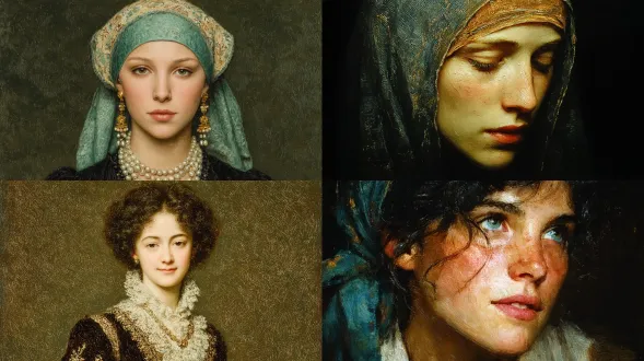 oil painting of a florentine noblewoman, painted on canvas with visible brushstrokes and layered glazes, chiaroscuro lighting, high realism