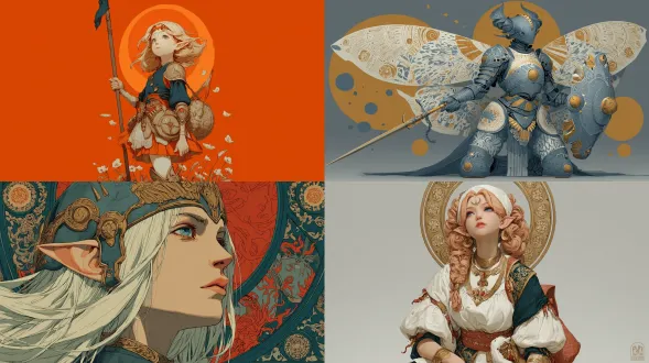 taimehew, the elf girl god of the sun and war. in the style of dungeons and dragons