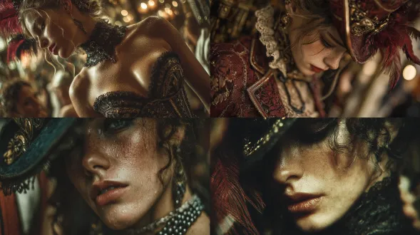 请帮我生成一张图片，参考艺术家：蒸汽波风格、低角度、女性、学院风、都市夜景、戏剧性强、湿润质感、曝光偏暖、高饱和、浪漫、小物件堆叠、低角度构图、虚化bokeh、电影级渲染、高对比lut、参考艺术家: 达芬奇风格 画面要求：高分辨率，构图精良，光影细腻，色彩层次分明，边缘清晰，纹理细节丰富。 请避免：低分辨率、严重噪点、畸变、构图凌乱、不自然的人体比例或表情。