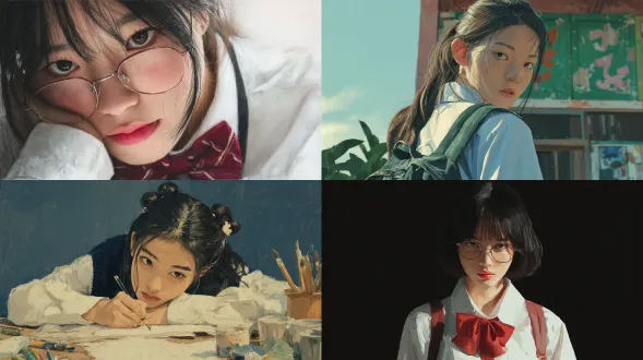 china, high school student, girl, realistic style