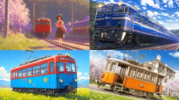 春天，桃花树林，旅行列车，踏青出游，海报高清背景 明亮的 远景透视