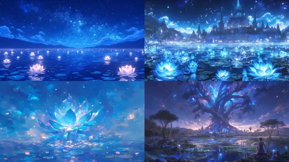 a beautiful painting of summer,ultra-wide field ,underwater,cloudy,candy,lotus,starry night,light effect,3d,by thomas kinkade,trending on cgsociety,soft light,fairy tale, dreamy, high-definition picture, 8k ,hd