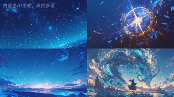 宇宙星空特写，makoto shinkai风格，ross tran色彩，方形画布，成熟美丽调色板，星辰瓶漂浮，2019年动漫风格，边寿民水墨笔触，深蓝夜空，黎明黄昏渐变，星轨线条流动，壮观全景，dribbble设计感，日夜交替光影，璀璨星系，柔焦镜头，动态模糊，情感深沉，梦幻唯美，蓝紫主色调，高饱和度，微光粒子，宇宙尘埃，玻璃反光。