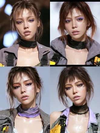 使用图中女性生成二次元游戏角色，废弃工业厂区，写实主义二次元渲染，工业机能科幻美学，pbr物理渲染融合手绘笔触质感，虚幻引擎渲染，哑光高级质感，冷灰哑光基底色调，小面积柠檬黄设备光点缀，柔和漫射环境光，清晰硬朗轮廓，8k超清