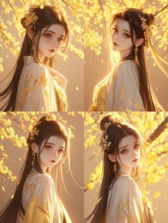 "高清cg渲染动漫风格中国女子，黑色长发，汉服，温柔自信，自然色调，远景，明亮细节，古代服饰，静态放松，高画质，细腻质感，柔和光线，美丽氛围，广角镜头，浅景深，精致面容，优雅姿态，中国风背景，温暖色调，宁静情感。"